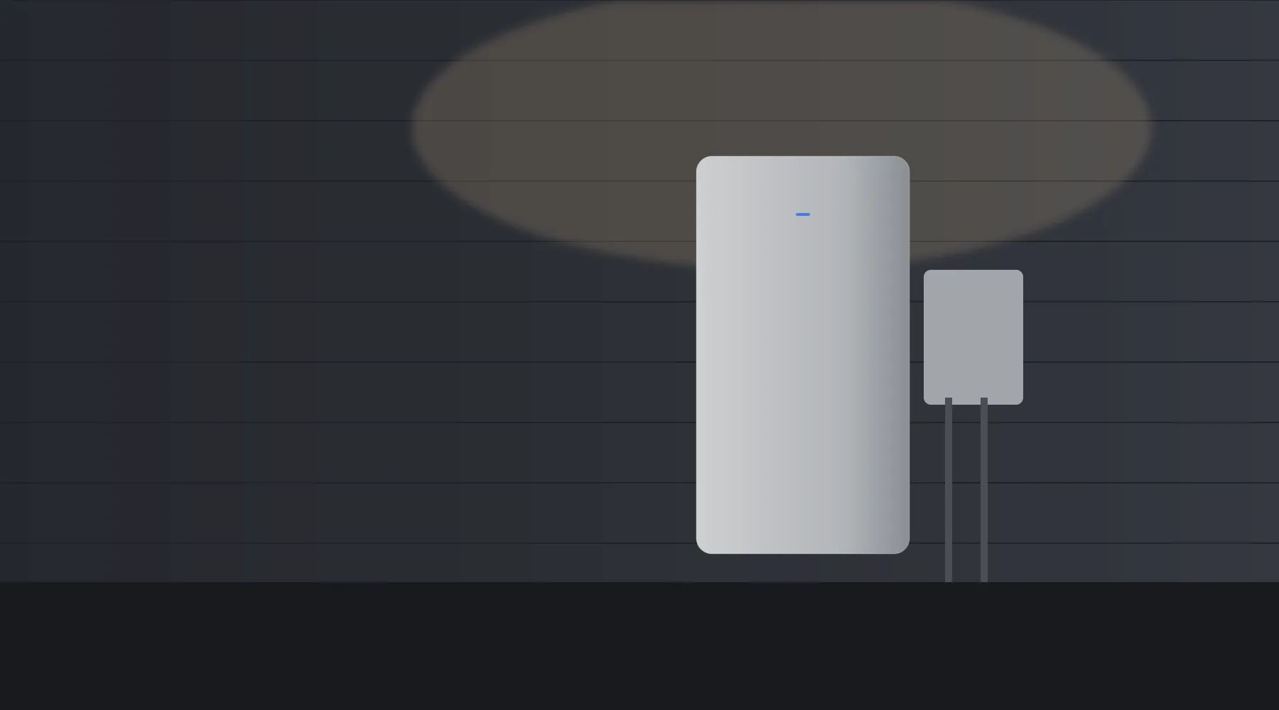 Illustration of a wall-mounted home battery in a garage.